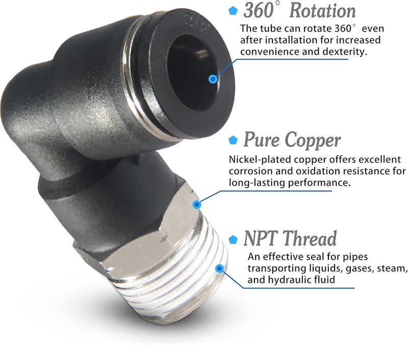 MSAEIQUN 1/8 Air hose fittings, Air fittings Male Elbow 1/8 Inch Tube OD x 1/8 NPT Thread Push to Connect Fitting, PL-1/8-N1 (Pack of 10) (1/8-1/8) - Image 4